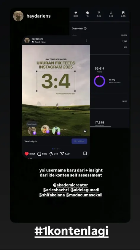 Insight @haydarlens: 55.614 views setelah pakai ukuran fix feeds 3:4