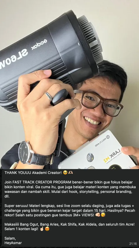 Testimoni HeyAsmar: satu postingan tembus 3 juta views setelah ikut Fast Track Creator Program